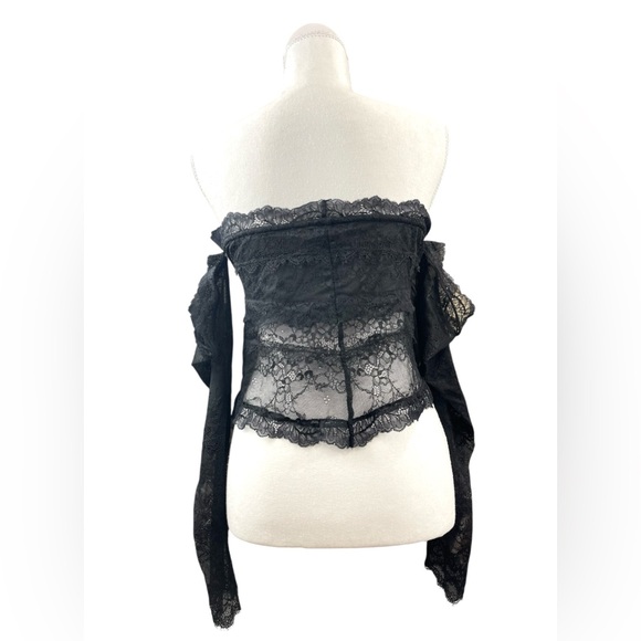 GUESS Zendai Off Shoulder Long Sleeve Lace Black Crop Top Dark Feminine Witchy - Picture 6 of 15